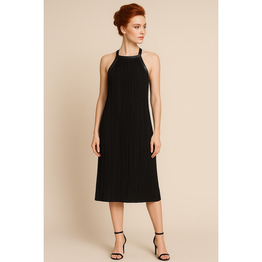 Derek Lam 10 Crosby Sleveless Black Pleated Dress with Leather Straps - Size 2